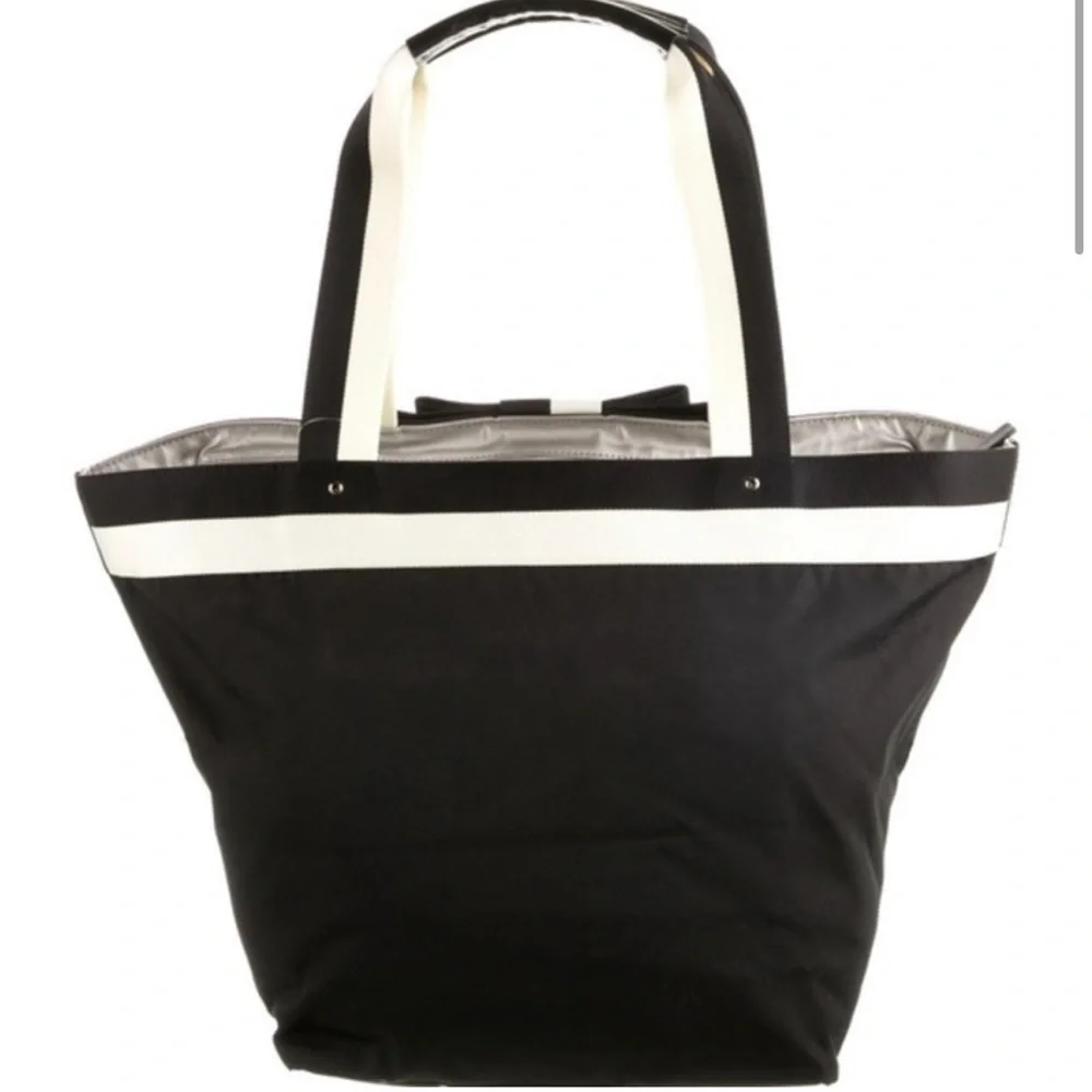 Kate Spade Barrow Street Tote Bag Bow Accent Zip Top Black White Classic